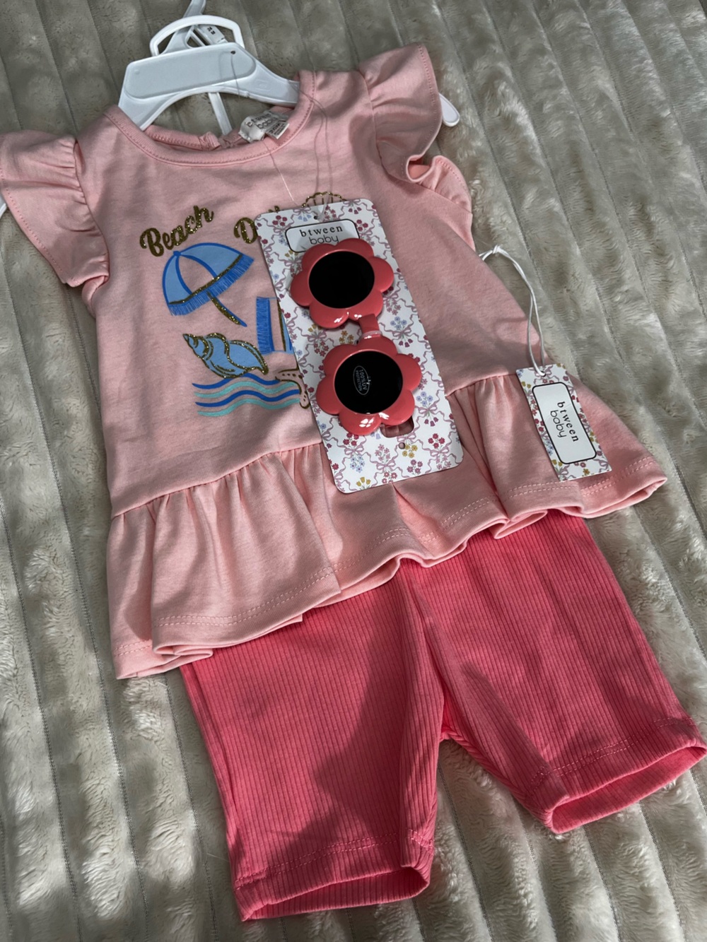 Pink Beach Beach Ruffle Top & Shorts Set with Pink Sunglasses - Between Baby